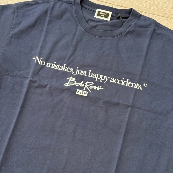 Men's KITH Bob Ross Happy Accidents Quote khm033940-413 Tee Nocturnal Sz Large - Picture 2 of 11